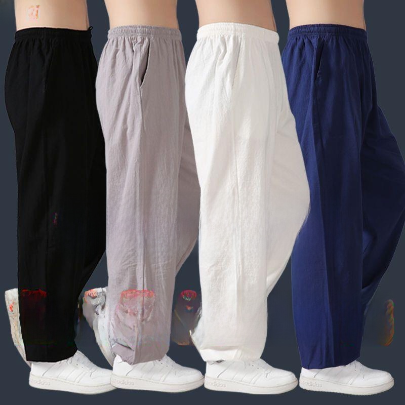 Yoga Fitness Training - Lockere Baumwoll-Leinen-Tai-Chi-Hosen für Herren und Damen,